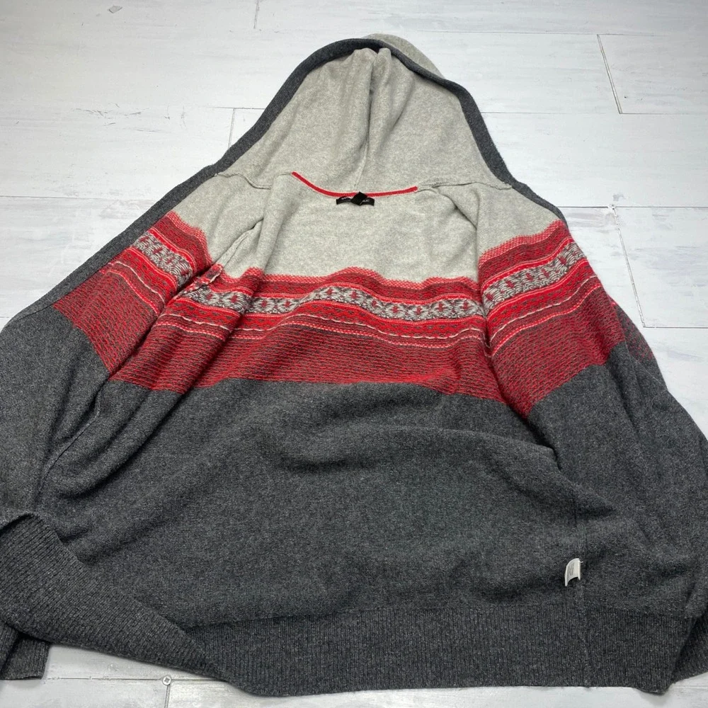Banana Republic Merino Wool Fair Isle Hoodie Sweater Mens XL Grey Red Full Zip